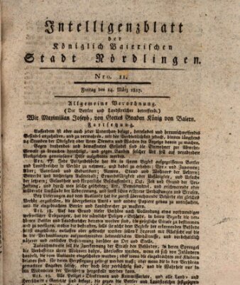 Intelligenzblatt der Königlich Bayerischen Stadt Nördlingen Freitag 14. März 1817