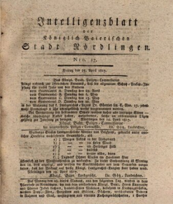 Intelligenzblatt der Königlich Bayerischen Stadt Nördlingen Freitag 25. April 1817