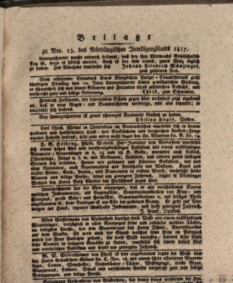 Intelligenzblatt der Königlich Bayerischen Stadt Nördlingen Freitag 6. Juni 1817