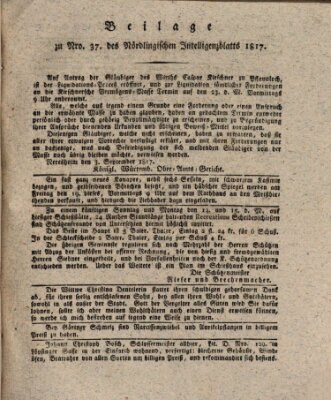 Intelligenzblatt der Königlich Bayerischen Stadt Nördlingen Freitag 12. September 1817
