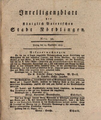 Intelligenzblatt der Königlich Bayerischen Stadt Nördlingen Freitag 19. September 1817