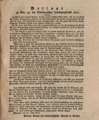 Intelligenzblatt der Königlich Bayerischen Stadt Nördlingen Freitag 3. Oktober 1817