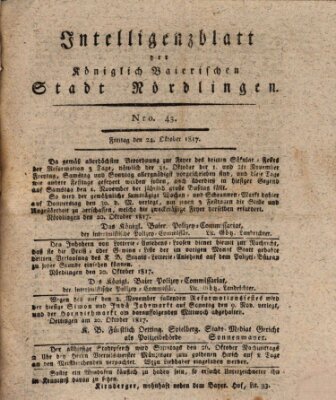 Intelligenzblatt der Königlich Bayerischen Stadt Nördlingen Freitag 24. Oktober 1817