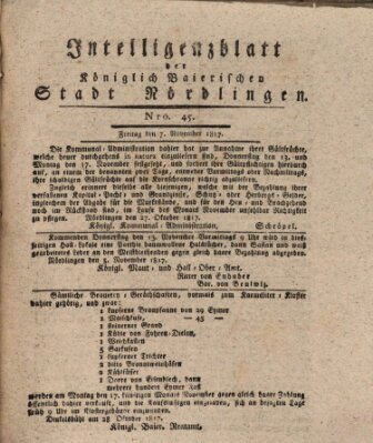 Intelligenzblatt der Königlich Bayerischen Stadt Nördlingen Freitag 7. November 1817