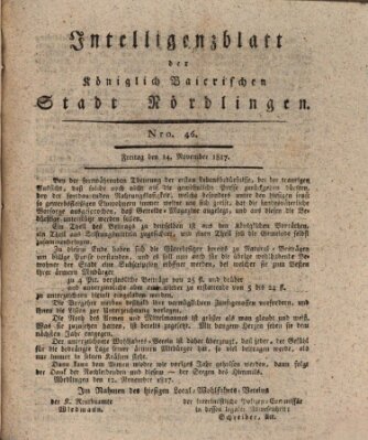 Intelligenzblatt der Königlich Bayerischen Stadt Nördlingen Freitag 14. November 1817