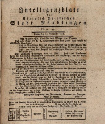 Intelligenzblatt der Königlich Bayerischen Stadt Nördlingen Freitag 21. November 1817