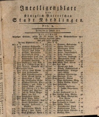 Intelligenzblatt der Königlich Bayerischen Stadt Nördlingen Freitag 9. Januar 1818