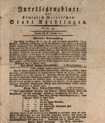 Intelligenzblatt der Königlich Bayerischen Stadt Nördlingen Freitag 16. Januar 1818