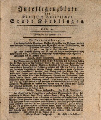 Intelligenzblatt der Königlich Bayerischen Stadt Nördlingen Freitag 23. Januar 1818