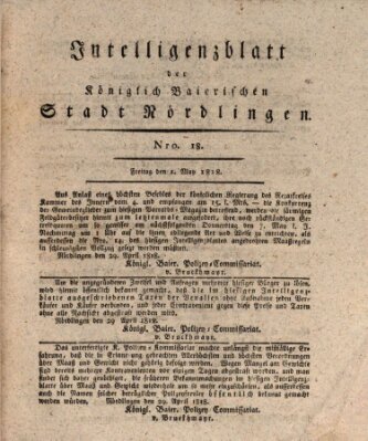 Intelligenzblatt der Königlich Bayerischen Stadt Nördlingen Freitag 1. Mai 1818