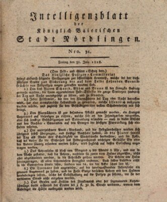 Intelligenzblatt der Königlich Bayerischen Stadt Nördlingen Freitag 31. Juli 1818