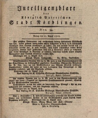 Intelligenzblatt der Königlich Bayerischen Stadt Nördlingen Freitag 21. August 1818