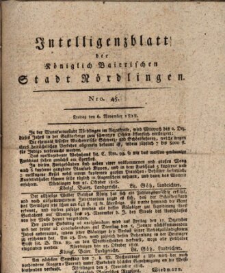 Intelligenzblatt der Königlich Bayerischen Stadt Nördlingen Freitag 6. November 1818