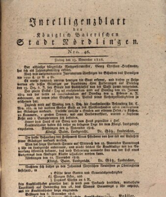 Intelligenzblatt der Königlich Bayerischen Stadt Nördlingen Freitag 13. November 1818