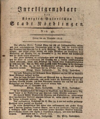 Intelligenzblatt der Königlich Bayerischen Stadt Nördlingen Freitag 20. November 1818