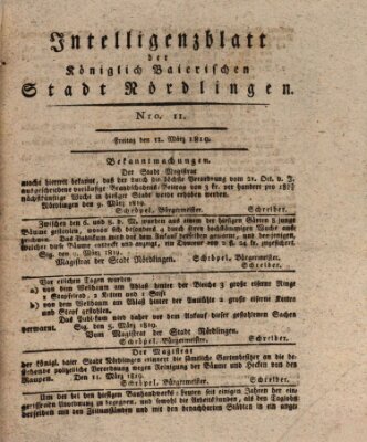 Intelligenzblatt der Königlich Bayerischen Stadt Nördlingen Freitag 12. März 1819