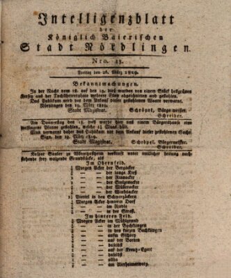 Intelligenzblatt der Königlich Bayerischen Stadt Nördlingen Freitag 26. März 1819