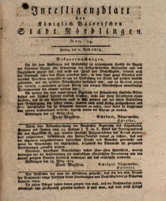 Intelligenzblatt der Königlich Bayerischen Stadt Nördlingen Freitag 2. April 1819