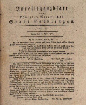 Intelligenzblatt der Königlich Bayerischen Stadt Nördlingen Freitag 23. April 1819