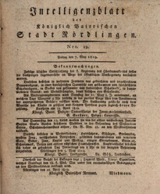 Intelligenzblatt der Königlich Bayerischen Stadt Nördlingen Freitag 7. Mai 1819