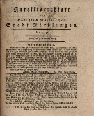 Intelligenzblatt der Königlich Bayerischen Stadt Nördlingen Freitag 3. September 1819