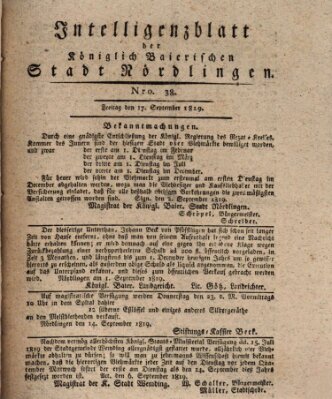 Intelligenzblatt der Königlich Bayerischen Stadt Nördlingen Freitag 17. September 1819