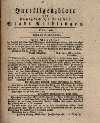 Intelligenzblatt der Königlich Bayerischen Stadt Nördlingen Freitag 15. Oktober 1819