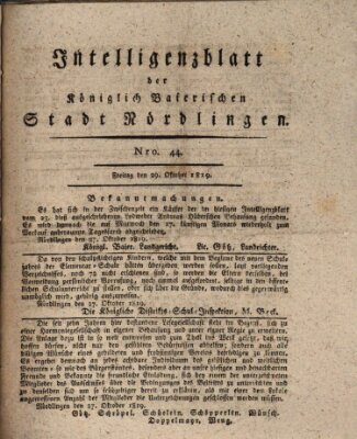 Intelligenzblatt der Königlich Bayerischen Stadt Nördlingen Freitag 29. Oktober 1819