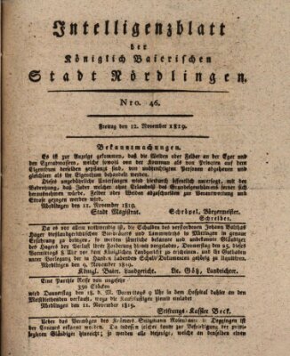 Intelligenzblatt der Königlich Bayerischen Stadt Nördlingen Freitag 12. November 1819