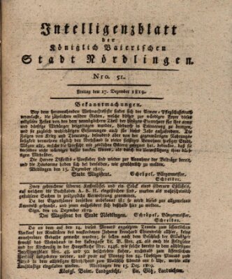 Intelligenzblatt der Königlich Bayerischen Stadt Nördlingen Freitag 17. Dezember 1819