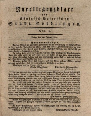 Intelligenzblatt der Königlich Bayerischen Stadt Nördlingen Freitag 14. Januar 1820