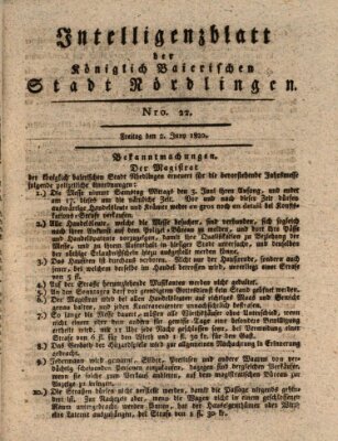 Intelligenzblatt der Königlich Bayerischen Stadt Nördlingen Freitag 2. Juni 1820