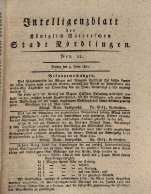 Intelligenzblatt der Königlich Bayerischen Stadt Nördlingen Freitag 9. Juni 1820