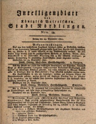 Intelligenzblatt der Königlich Bayerischen Stadt Nördlingen Freitag 29. September 1820