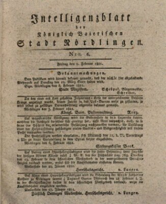 Intelligenzblatt der Königlich Bayerischen Stadt Nördlingen Freitag 9. Februar 1821