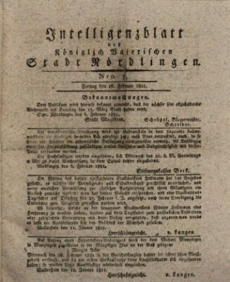 Intelligenzblatt der Königlich Bayerischen Stadt Nördlingen Freitag 16. Februar 1821