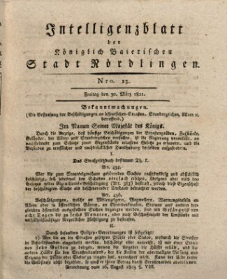 Intelligenzblatt der Königlich Bayerischen Stadt Nördlingen Freitag 30. März 1821