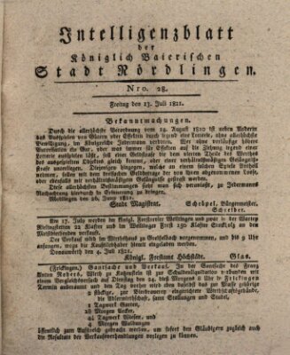 Intelligenzblatt der Königlich Bayerischen Stadt Nördlingen Freitag 13. Juli 1821