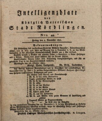 Intelligenzblatt der Königlich Bayerischen Stadt Nördlingen Freitag 2. November 1821