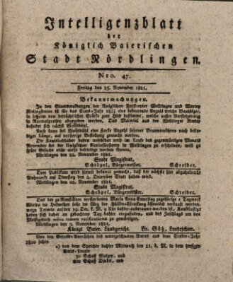 Intelligenzblatt der Königlich Bayerischen Stadt Nördlingen Freitag 23. November 1821