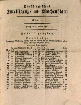 Nördlingisches Intelligenz- und Wochenblatt (Intelligenzblatt der Königlich Bayerischen Stadt Nördlingen) Freitag 18. Januar 1811