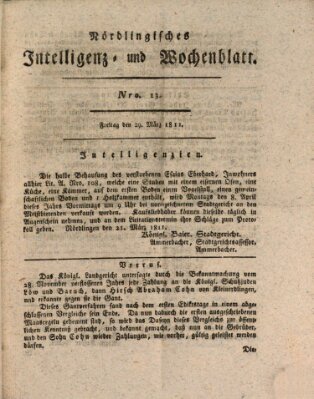 Nördlingisches Intelligenz- und Wochenblatt (Intelligenzblatt der Königlich Bayerischen Stadt Nördlingen) Freitag 29. März 1811