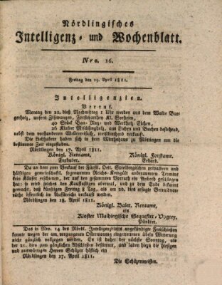 Nördlingisches Intelligenz- und Wochenblatt (Intelligenzblatt der Königlich Bayerischen Stadt Nördlingen) Freitag 19. April 1811