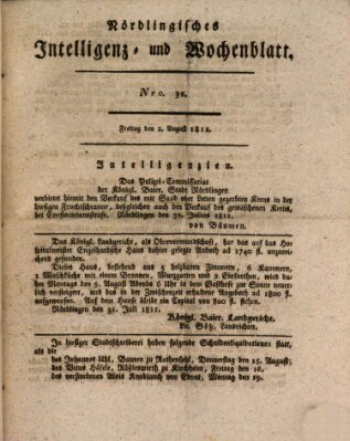 Nördlingisches Intelligenz- und Wochenblatt (Intelligenzblatt der Königlich Bayerischen Stadt Nördlingen) Freitag 2. August 1811