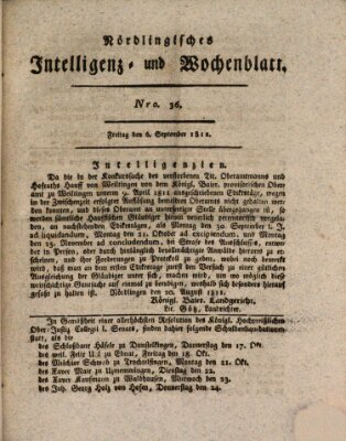 Nördlingisches Intelligenz- und Wochenblatt (Intelligenzblatt der Königlich Bayerischen Stadt Nördlingen) Freitag 6. September 1811