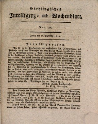 Nördlingisches Intelligenz- und Wochenblatt (Intelligenzblatt der Königlich Bayerischen Stadt Nördlingen) Freitag 13. September 1811