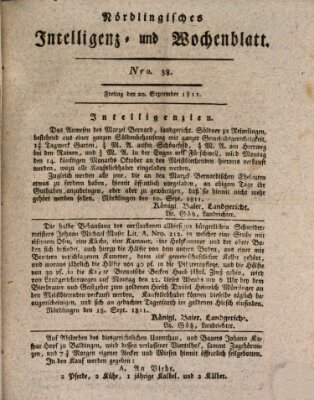 Nördlingisches Intelligenz- und Wochenblatt (Intelligenzblatt der Königlich Bayerischen Stadt Nördlingen) Freitag 20. September 1811