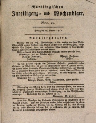 Nördlingisches Intelligenz- und Wochenblatt (Intelligenzblatt der Königlich Bayerischen Stadt Nördlingen) Freitag 25. Oktober 1811