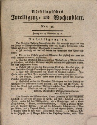 Nördlingisches Intelligenz- und Wochenblatt (Intelligenzblatt der Königlich Bayerischen Stadt Nördlingen) Freitag 29. November 1811