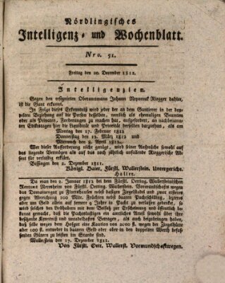 Nördlingisches Intelligenz- und Wochenblatt (Intelligenzblatt der Königlich Bayerischen Stadt Nördlingen) Freitag 20. Dezember 1811